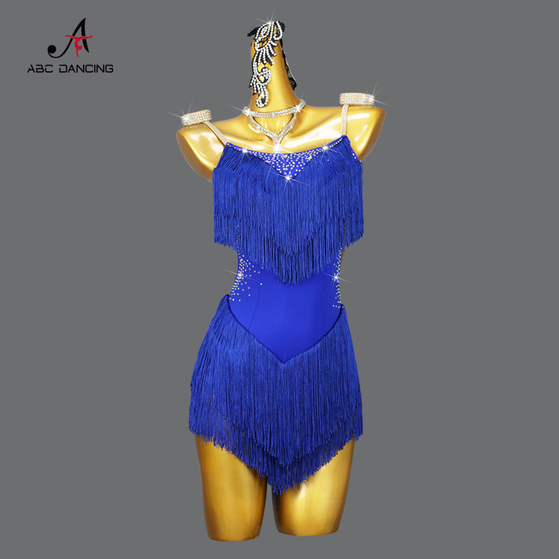 2026新款恰恰拉丁舞表演出比赛服装性感流苏连衣裙钢管舞裙蓝花服