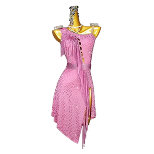 新款高级专业拉丁舞比赛服装粉女恰恰舞蹈台表演出连衣裙黑池艺考