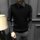 秋冬高端保暖衬衫 潮 男装 领假两件毛衣男修身 商务休闲风刺绣针织衫