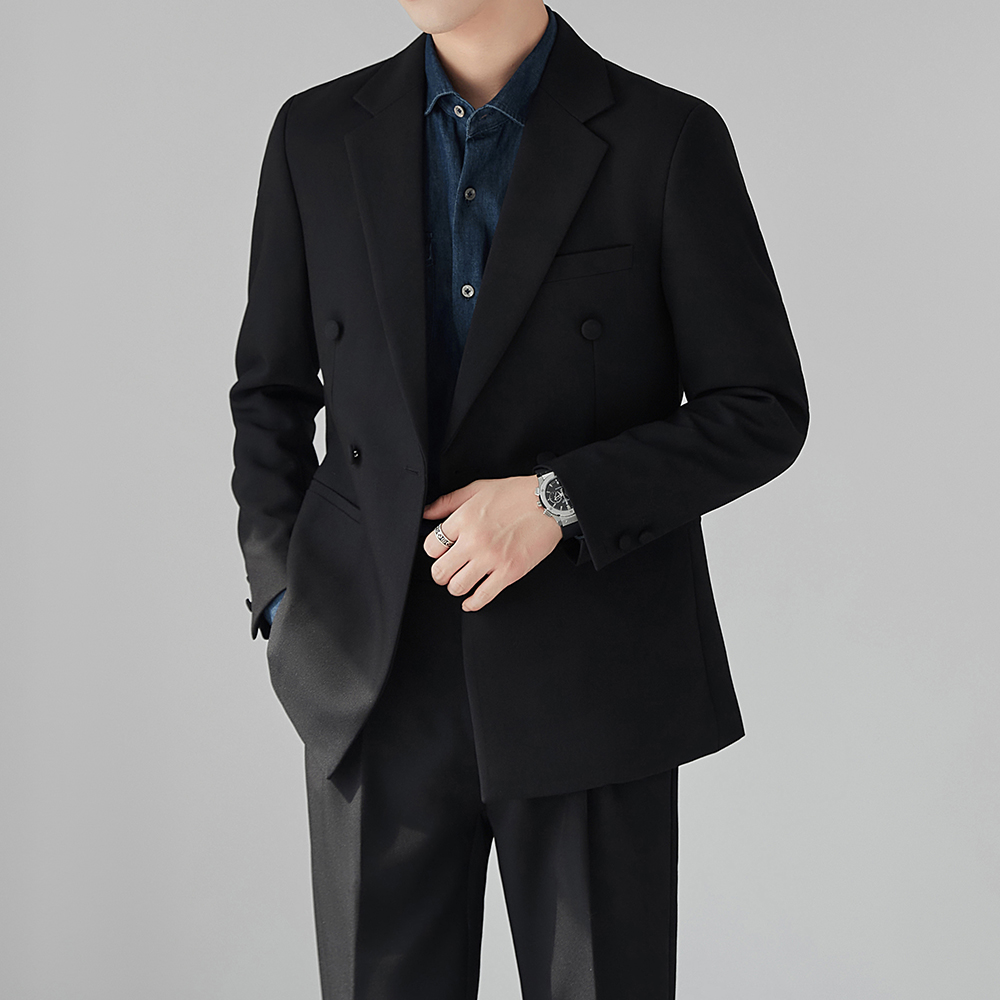 高级感双排扣小西服青年单西上衣外套秋季新款肌理休闲西装男套装