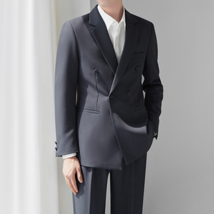商务双排扣西服外套套装修身单西礼服韩版潮秋季高定平驳领西装男
