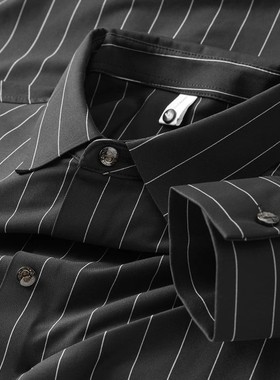 2025秋冬季条纹黑色长袖衬衫男款免烫抗皱休闲商务衬衣外套高级感