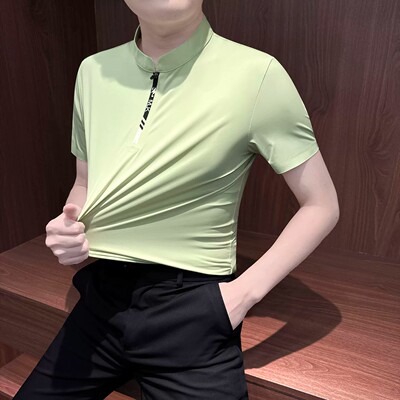 夏季男士立领冰丝凉感短袖POLO