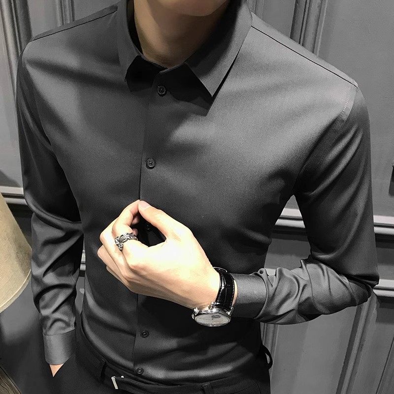 新款四季无痕衬衫男长袖韩版休闲高端衬衣修身男士免烫商务男装寸