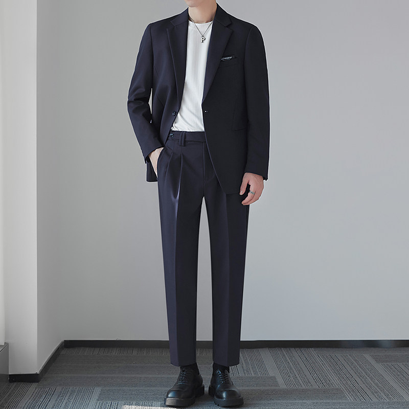 高级感商务修身单西高端绿色西服潮休闲西装男外套秋季新款一粒扣