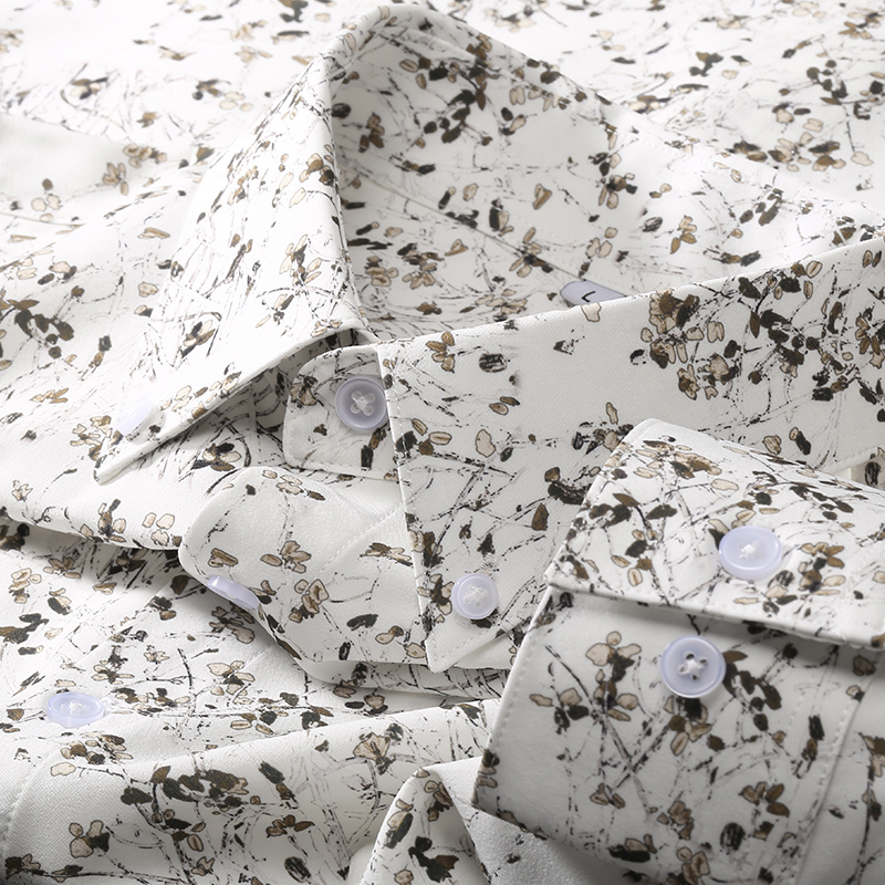 高级感春季免烫印花长袖衬衫男修身商务休闲时尚花卉碎花衬衣男士