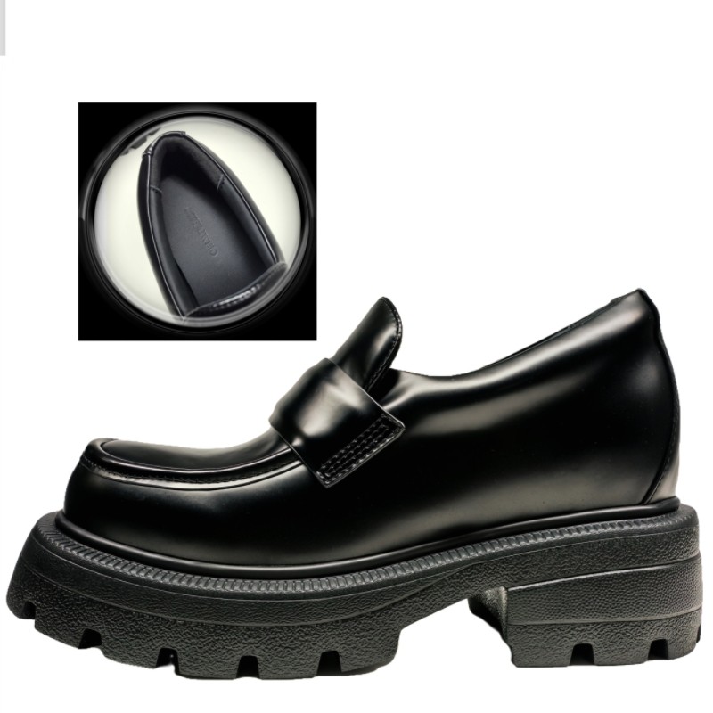 2024年秋厚底增高乐福单鞋增高6厘米内增高8厘米开边珠牛皮单鞋女