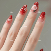 秋冬新款 国色芳华复古国风手绘红色新年美甲手工定制穿戴甲可拆卸