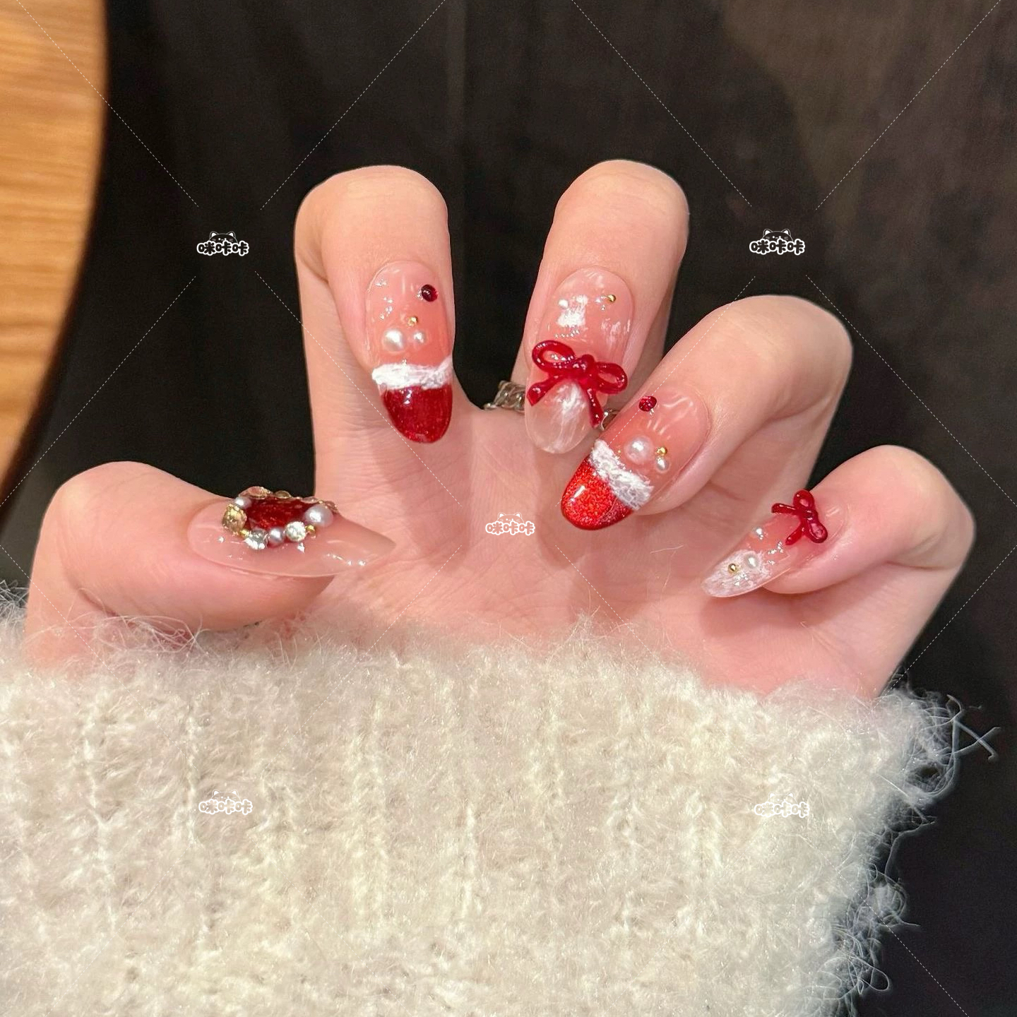 圣诞节氛围感气质显白红色穿戴甲