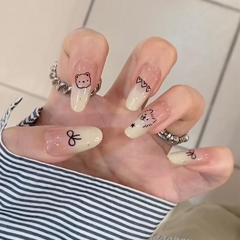 手工定制手绘狗狗渐变美甲穿戴甲