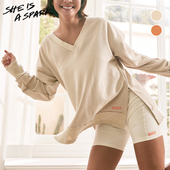 上衣罩衫 做旧慵懒开衩宽松长袖 秋冬女 V领舒适卫衣 她是火花SIAS