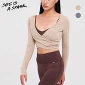 针织薄纱长袖 罩衫 瑜伽上衣运动健身女秋冬 V领修身 她是火花SIAS