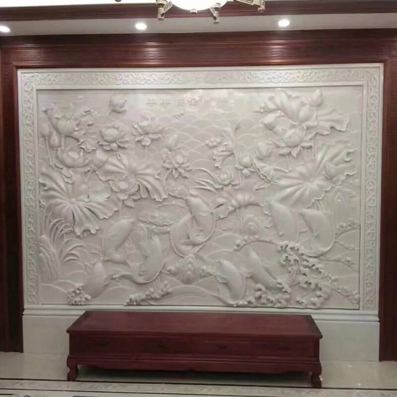 石雕浮雕墙松鹤延年汉白玉壁画背景墙庭院外墙墙壁石材雕刻雕花.