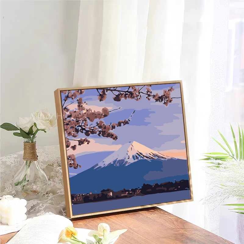 富士山diy樱花数字油画0基础油彩画治愈风景填色手工涂色装饰画