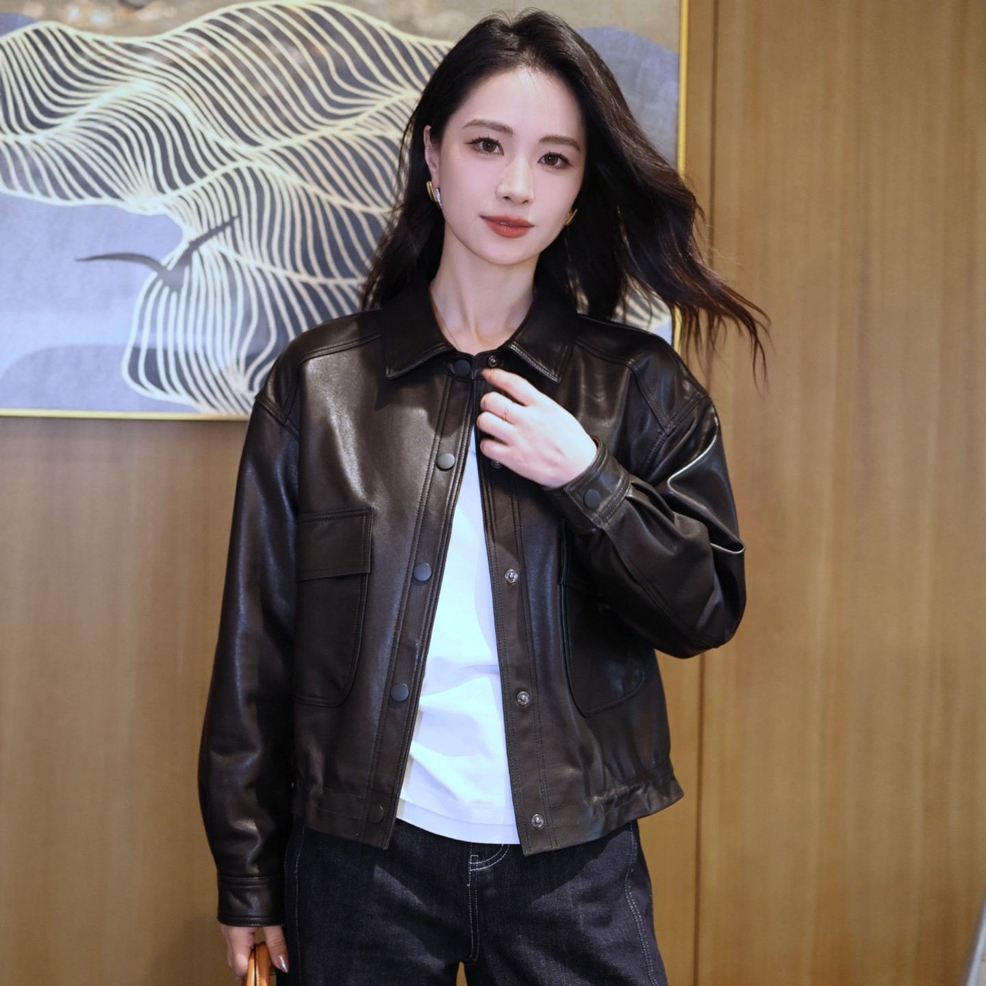 飞宫真皮皮衣女植鞣皮夹克外套