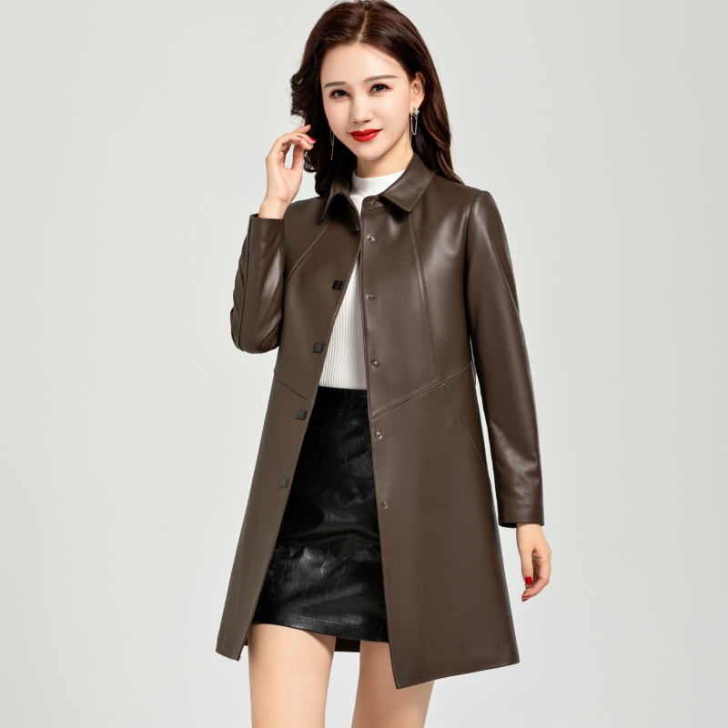 海宁绵羊皮真皮皮衣中长款风衣