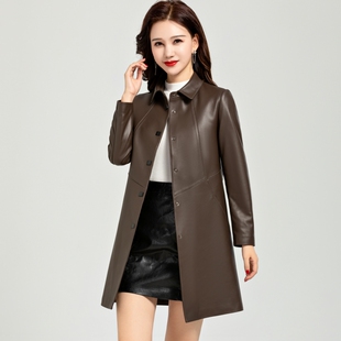 2025新款 风衣 收腰真皮皮衣女秋冬休闲海宁绵羊皮妈妈外套中长款