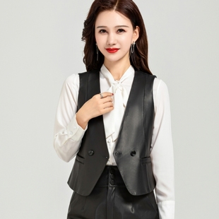 无袖 小个子短款 上衣外套绵羊皮马甲背心 真皮马夹女式 2025秋冬新款