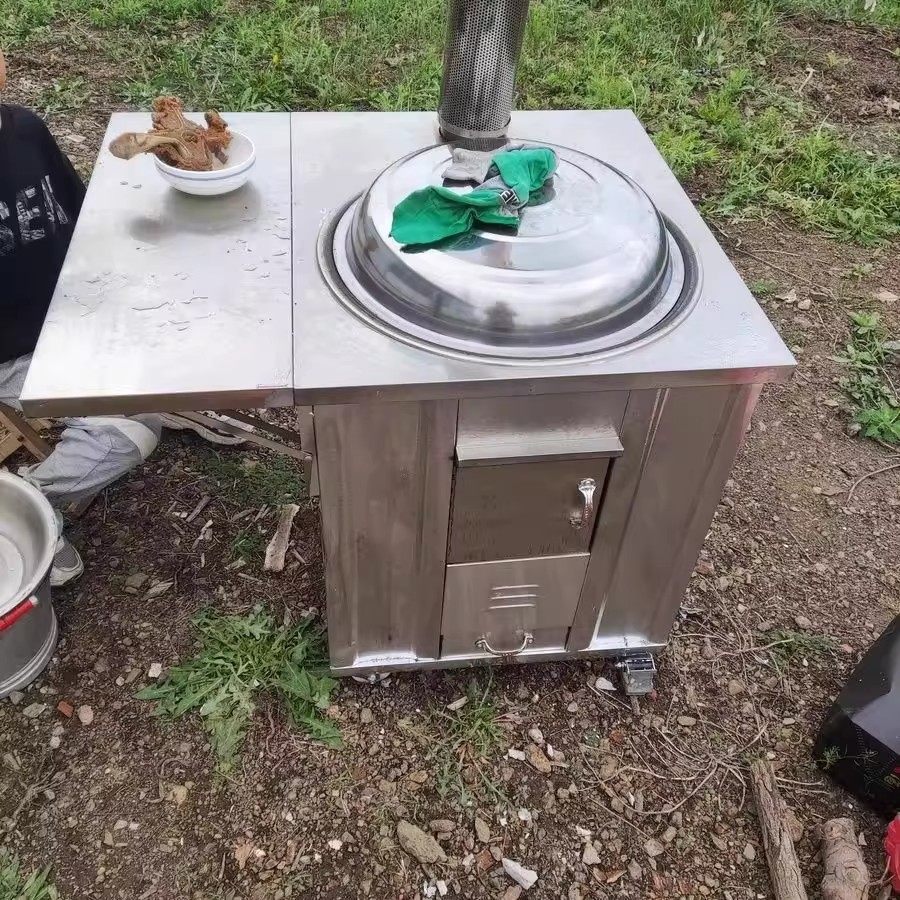 家用柴火灶台白钢加厚不锈钢农村移动柴火土灶灶台地锅木柴户外