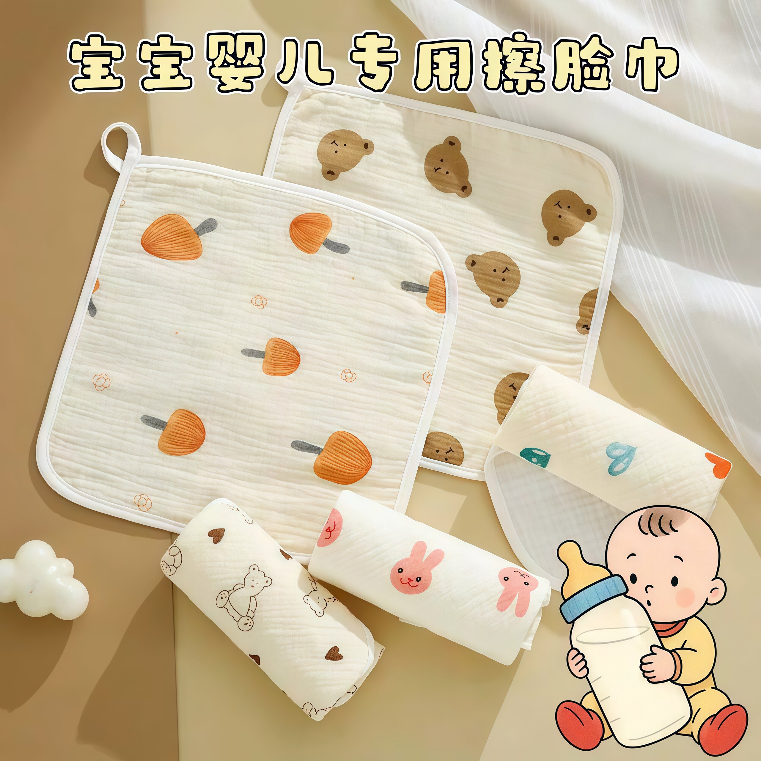 小方巾a类纯棉纱布方巾吸水卡通宝宝婴儿专用擦洗脸巾用品儿童