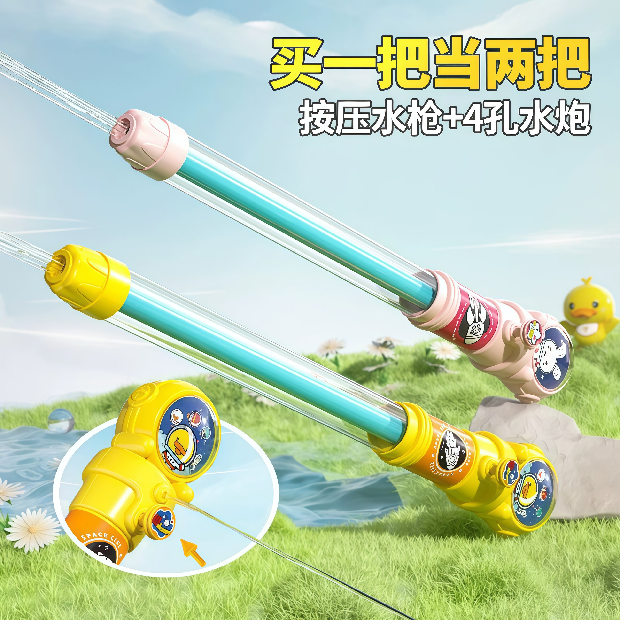 儿童水枪喷水洗澡沙滩漂流玩水装备抽拉式海边玩沙工具女孩玩具挖