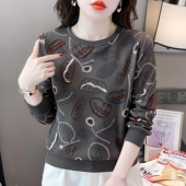 宽松显瘦慵懒风百搭长袖 美式 复古灰色圆领套头无帽卫衣女春装 上衣