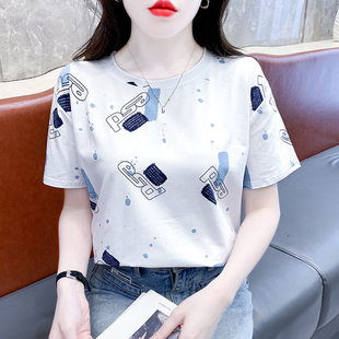 体恤 夏季 白色纯棉短袖 t恤女2025年新款 涂鸦印花设计宽松上衣时尚