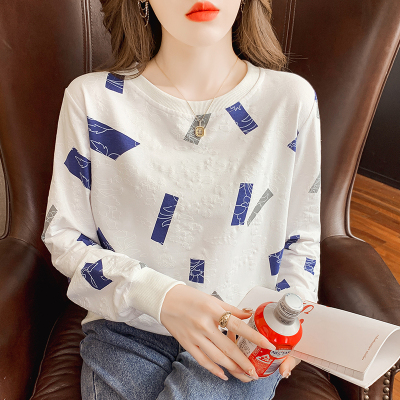 圆领无帽卫衣女薄款秋装2025年新款韩版宽松休闲印花正肩长袖上衣