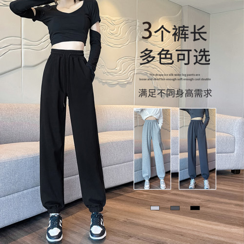 黑色束脚运动裤女小个子