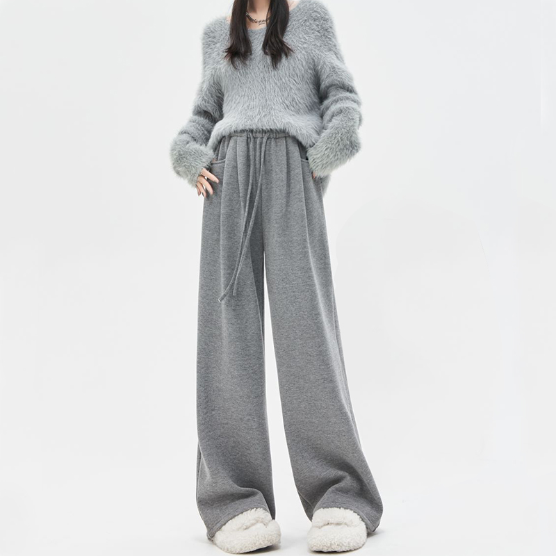 加绒糯米阔腿裤女休闲裤子