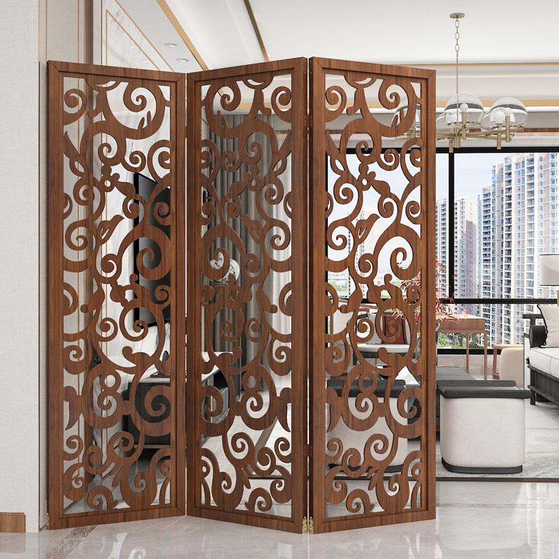 中式隔断客厅屏风现代简约入户装饰办公室木质装饰架镂空折屏折叠