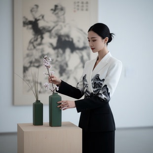 刺绣套装 优雅显瘦时尚 早春款 修身 轻奢气质中式 25977千里江山长袖