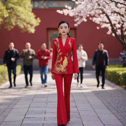 25802-5凤凰于飞刺绣长袖中国风女西装中式大气演早春款修身