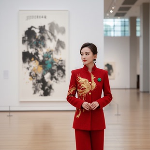 轻奢气质中式 9101金凤展翅刺绣中国风西装 早春款 套装 长袖