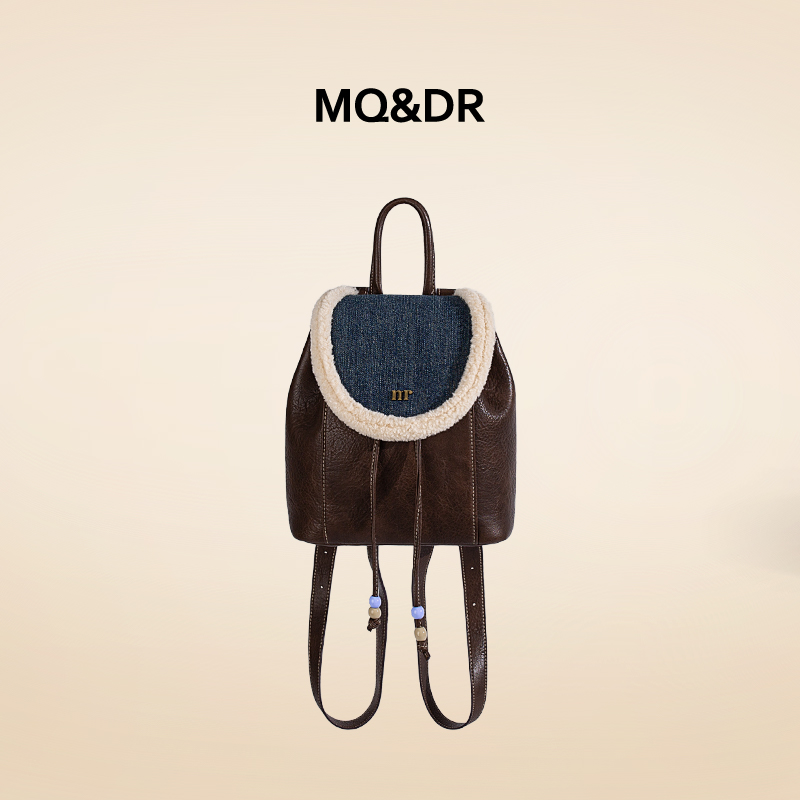 小众羊羔毛拼接牛仔双肩包MQ&DR