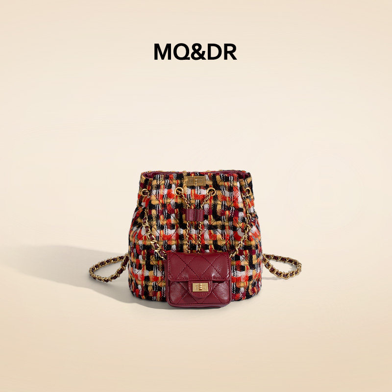 MQ&DR【暮色沙滩】小众设计小香风粗花呢子链条双肩包通勤水桶包,箱包皮具/热销女包/男包,双肩背包,淘宝优惠券,粉丝福利购,淘宝优惠卷
