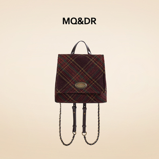 MQ&DR 原创设计复古红绿格双肩包高级质感手提背包 海德千金