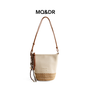 MQ&DR【小屿桔梗】小众设计复古拼接撞色水桶包百搭单肩包斜挎包