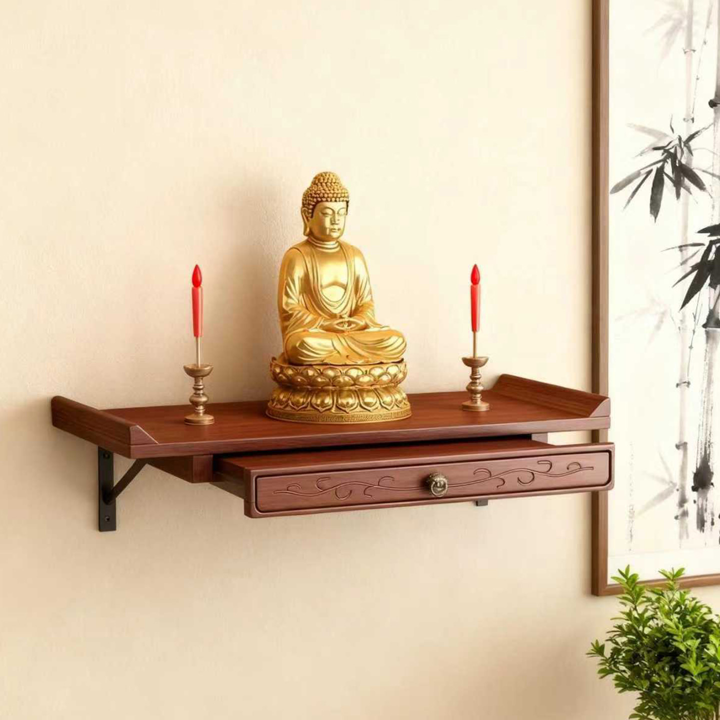 佛龛壁挂式神台小型财神爷摆放柜