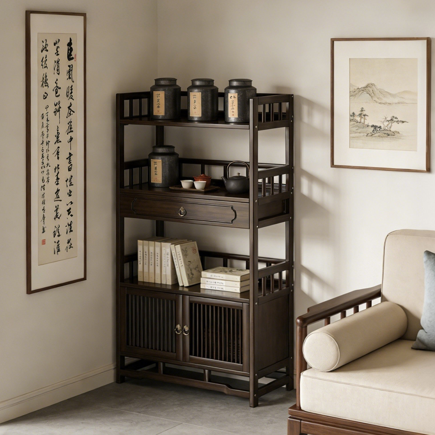 茶叶置物架中式茶杯架茶具收纳架多层储物架客厅展示柜家用陈列架,收纳整理,整理架/置物架/收纳架,淘宝优惠券,粉丝福利购,淘宝优惠卷