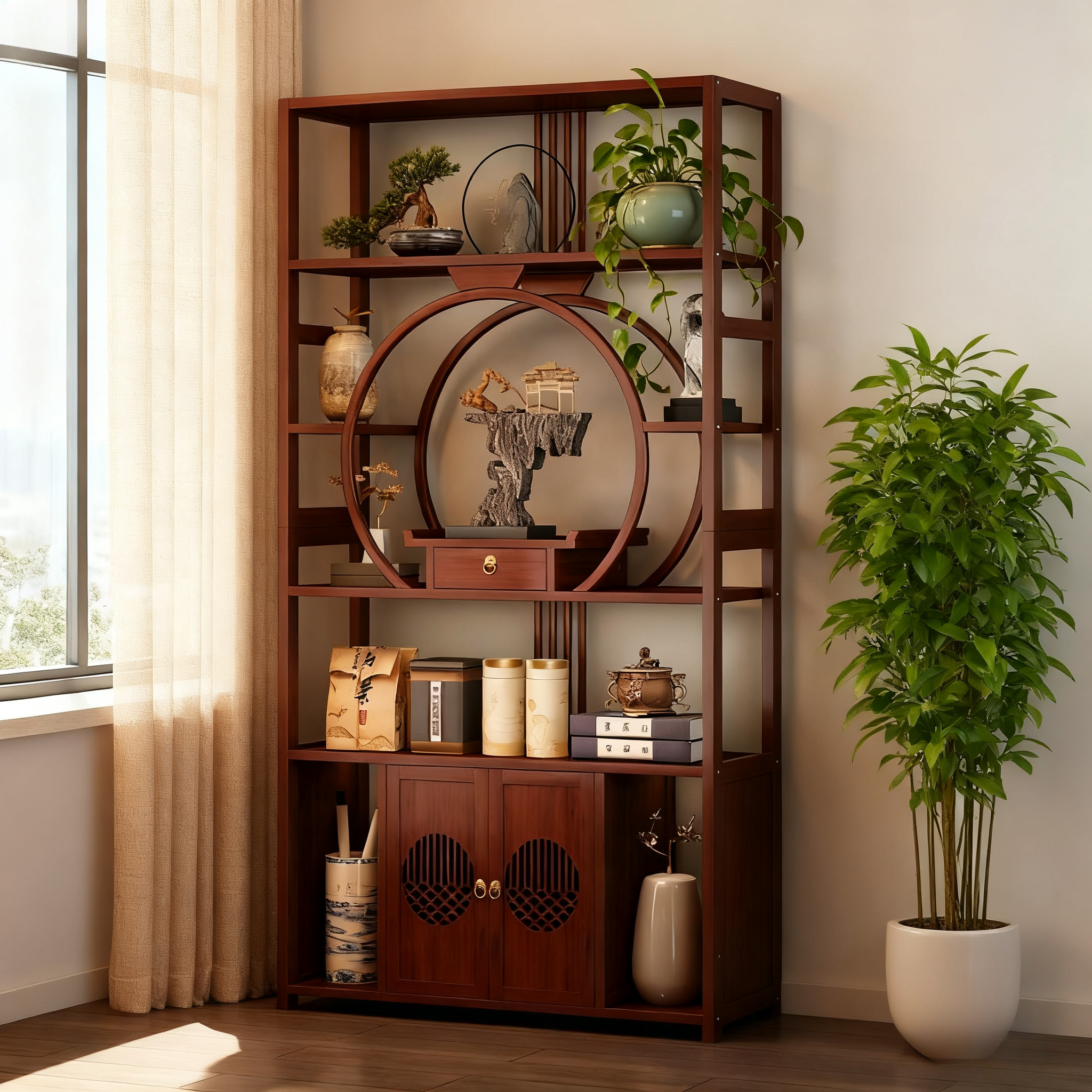 中式博古架茶具收纳柜多层架子