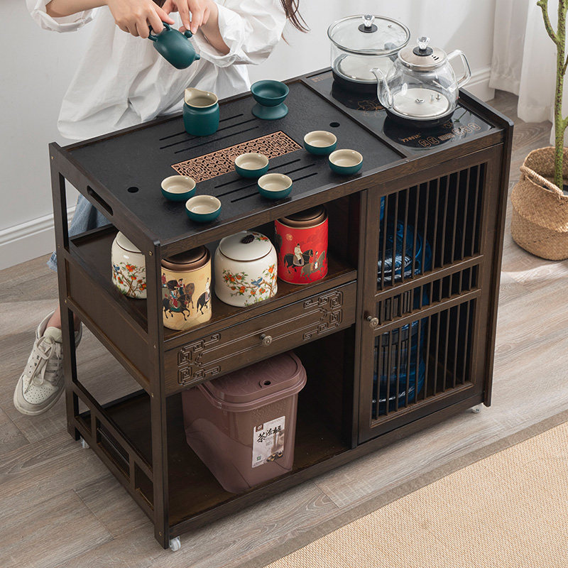 Bàn trà, ấm đun nước, bàn trà tích hợp 2024 bàn trà di động mới, phòng khách, xe đựng trà gia đình, tủ trà căn hộ nhỏ bàn trà gỗ công nghiệp
