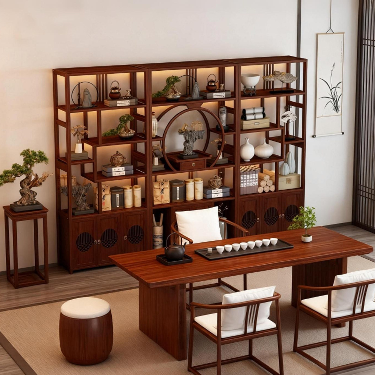 博古架茶室茶柜置物架茶具收纳柜