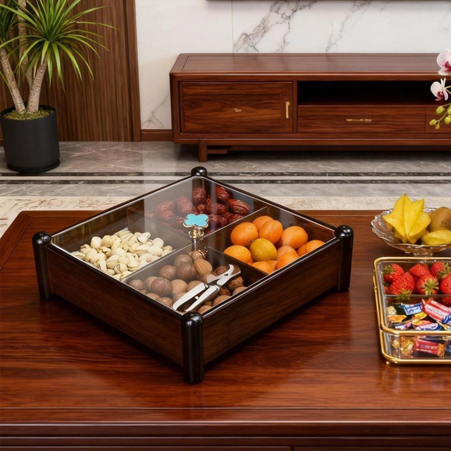 家用客厅果盘带盖分格干果盒围炉煮茶点心盒火锅配菜盘中式糕点盒,餐饮具,果盆/果盘/果篮,淘宝优惠券,粉丝福利购,淘宝优惠卷