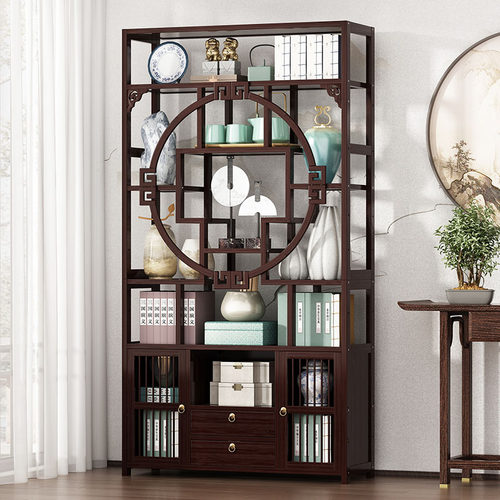 新中式博古架家用置物架茶室展示柜非实木收纳架客厅多宝阁储物柜