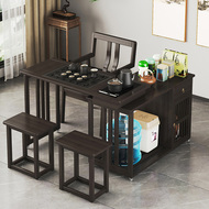 Bàn trà xoay di động, bàn trà gỗ nguyên khối, bàn trà nhỏ, bàn sofa bên cạnh, máy pha trà, tủ tích hợp, xe trà Trung Quốc bàn trà đa năng