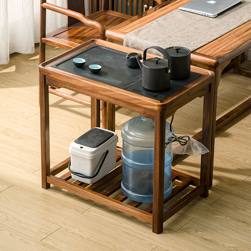 实木茶几移动置物架胡桃木茶水柜