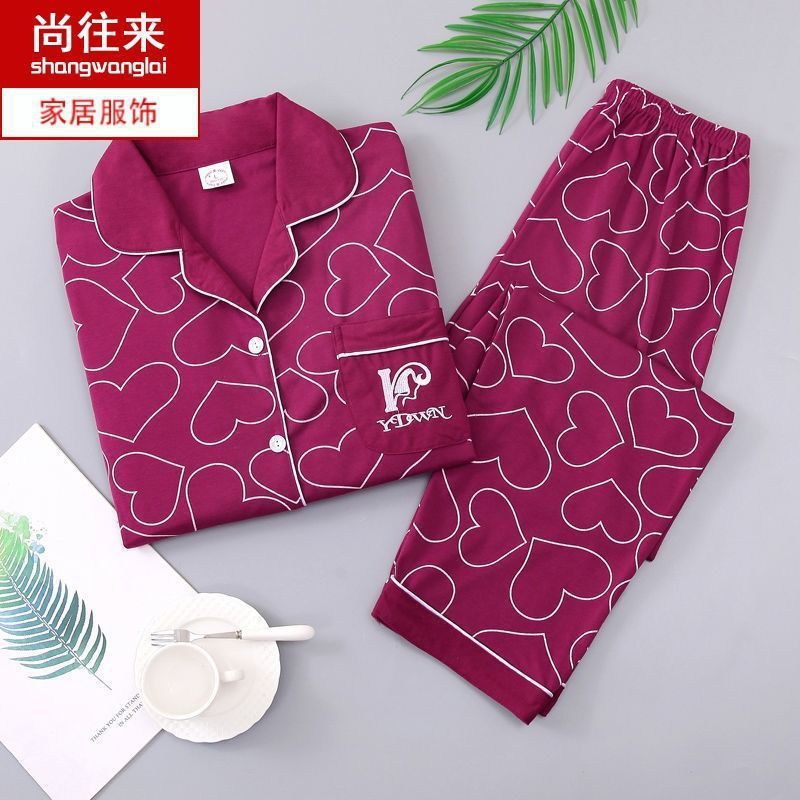 秋冬款女士睡衣100%纯棉女中老年宽松开衫春秋长袖家居服套装睡衣