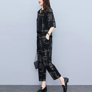 棉麻套装女夏款2023年新款高级感胖mm洋气休闲时髦妈妈港风两件套