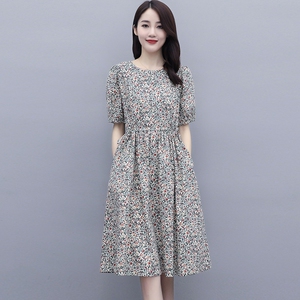 棉麻连衣裙女夏薄款2024新款气质名媛高端小个子碎花纯棉全棉裙子